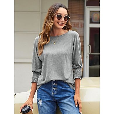 Women's Plus Size 3/4 Sleeve Tops Loose Fit Crewneck T Shirts for Women Basic Tees Blouses
