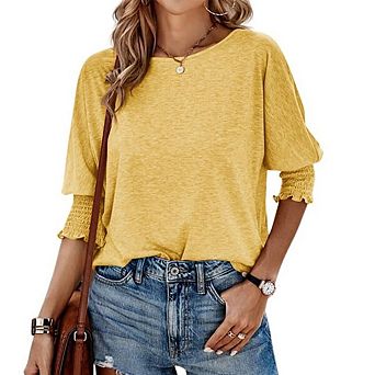 Women's Plus Size 3/4 Sleeve Tops Loose Fit Crewneck T Shirts for Women Basic Tees Blouses