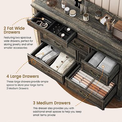 Rustic farmhouse chest: 9-drawer wood dresser perfect for storage & organization.