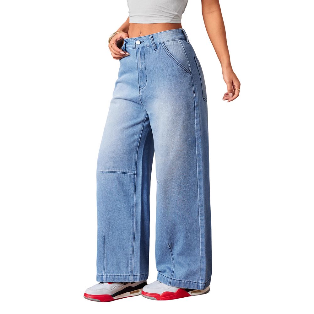 Women's High Waist Wide Leg Jeans Loose Baggy Denim Trousers Retro Y2K ...