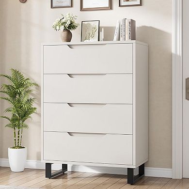 Freestanding Vertical Storage Cabinet: A 41.5" Tall 4-Drawer Wood Chest for Multi-Room Use.