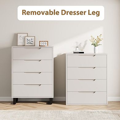 Freestanding Vertical Storage Cabinet: A 41.5" Tall 4-Drawer Wood Chest for Multi-Room Use.