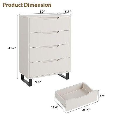 Freestanding Vertical Storage Cabinet: A 41.5" Tall 4-Drawer Wood Chest for Multi-Room Use.