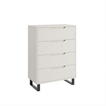 Freestanding Vertical Storage Cabinet: A 41.5" Tall 4-Drawer Wood Chest for Multi-Room Use.