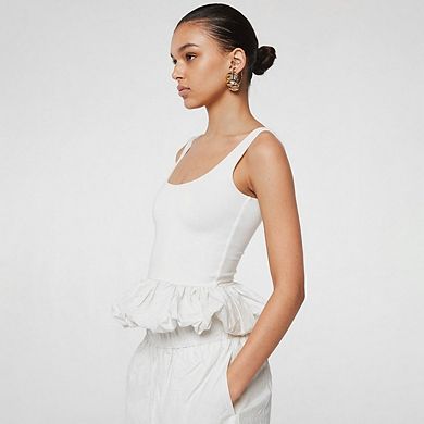 Women's Ruffle Bubble Hem Scoop Neck Backless Sleeveless Patchwork Peplum Tank Top