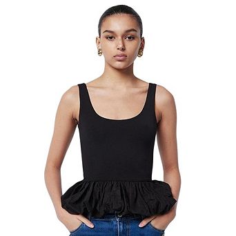 Women's Ruffle Bubble Hem Scoop Neck Backless Sleeveless Patchwork Peplum Tank Top
