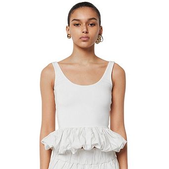 Women's Ruffle Bubble Hem Scoop Neck Backless Sleeveless Patchwork Peplum Tank Top