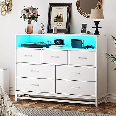7-drawer storage chest features a built-in charging hub, LED lights, and wide design.