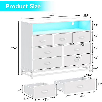 7-drawer storage chest features a built-in charging hub, LED lights, and wide design.