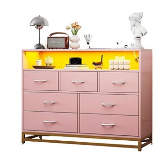 7-drawer storage chest features a built-in charging hub, LED lights, and wide design.