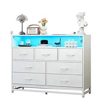 7-drawer storage chest features a built-in charging hub, LED lights, and wide design.