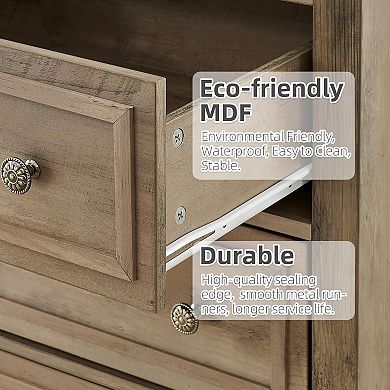 Modern 5-drawer chest with metal handles for versatile room storage.