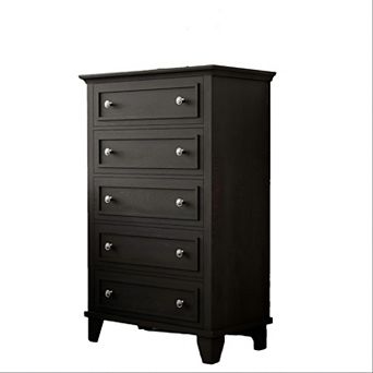 Modern 5-drawer chest with metal handles for versatile room storage.
