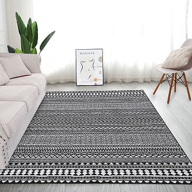 Machine Washable Area Rug Boho Geometric Area Rug Farmhouse Non-Slip Stain Resistant Modern Rug