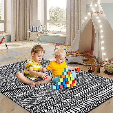 Machine Washable Area Rug Boho Geometric Area Rug Farmhouse Non-Slip Stain Resistant Modern Rug