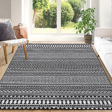 Machine Washable Area Rug Boho Geometric Area Rug Farmhouse Non-Slip Stain Resistant Modern Rug