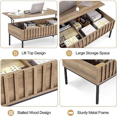 Wood Lift Top Coffee Table with Hidden Storage, Multi-Function Center Table for Living Room