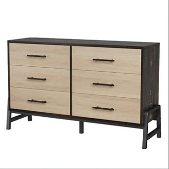 Wide 6-Drawer Wood Dresser (52”). Large Capacity, Freestanding Storage for Any Room.