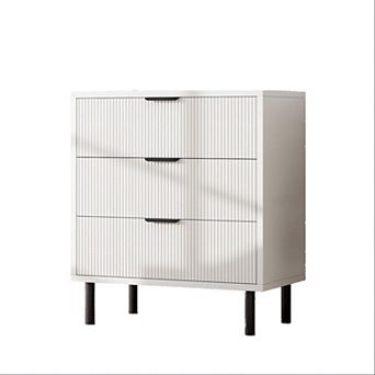 Fluted 3-Drawer Wood Chest with Metal Legs & Anti-Tip Device for Bedroom or Living Room.