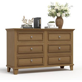 6 Drawer Dresser for Bedroom, Wood Chests of Drawers with Metal Handles, TV Stand for Living Room