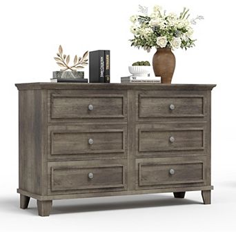 6 Drawer Dresser for Bedroom, Wood Chests of Drawers with Metal Handles, TV Stand for Living Room