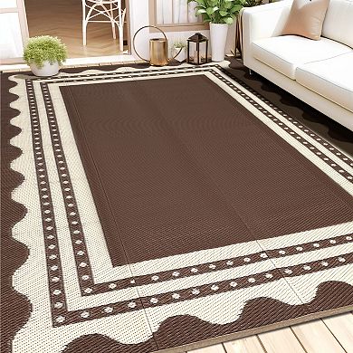 Outdoor Rug Waterproof for Patio, Reversible Modern Area Rug, Large Plastic Straw Mat for Camping