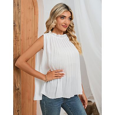 Women Casual Blouse Ruffle Trim Neckline Tank Top