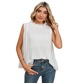 Women Casual Blouse Ruffle Trim Neckline Tank Top