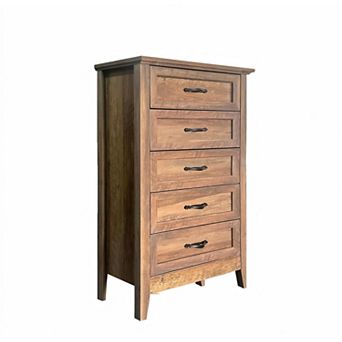 Tall 5-Drawer Farmhouse Chest with Metal Handles. Solid Wood Storage for Multi-Room Use.