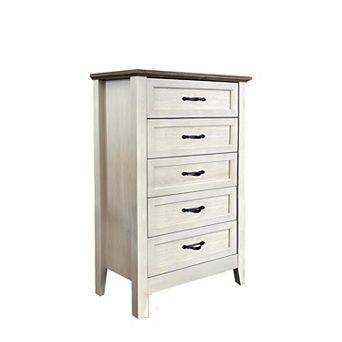 Tall 5-Drawer Farmhouse Chest with Metal Handles. Solid Wood Storage for Multi-Room Use.