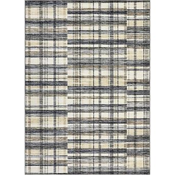 Modern Plaid Area Rug Non Slip Washable Living Room Rug, Low Pile Soft Bedroom Rugs