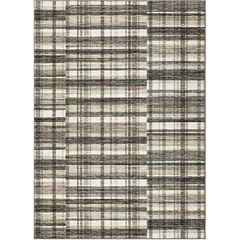 Modern Plaid Area Rug Non Slip Washable Living Room Rug, Low Pile Soft Bedroom Rugs