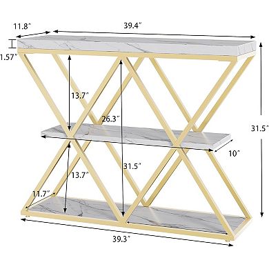3-Tier Entryway Table, Farmhouse Console Table with Open Shelves, X-Shaped Metal Frame, Foyer Table
