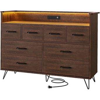 Modern 8-Drawer Dresser with Charging Station (3 Outlets + 2 USB) & APP-Controlled RGB Lights.