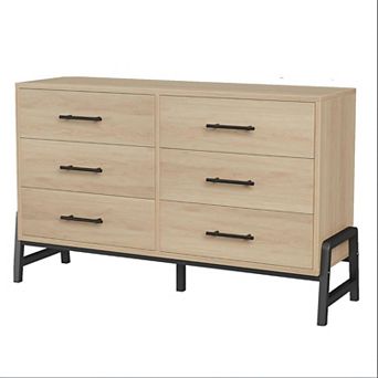 Wide 6-Drawer Wood Dresser (52”). Large Capacity, Freestanding Storage for Any Room.