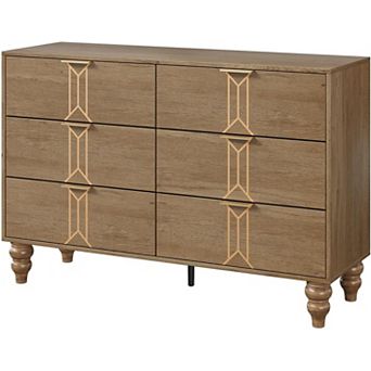 6 deep-drawer wooden dresser with vintage design for the bedroom.
