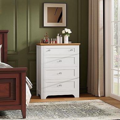 4-Drawer Nightstand with LED Night Light & Glass Top for Bedroom, Living Room, or Entryway.