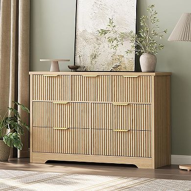 Fluted 7-Drawer Wood Dresser (47.24") with Metal Handle. Multi-Functional TV Stand & Organizer.