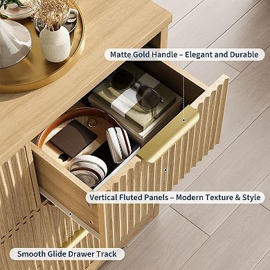 Fluted 7-Drawer Wood Dresser (47.24") with Metal Handle. Multi-Functional TV Stand & Organizer.