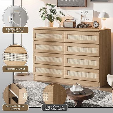 Modern 8-drawer rattan chest: a large farmhouse storage piece for any room.