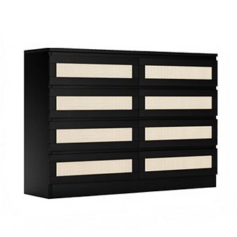 Modern 8-drawer rattan chest: a large farmhouse storage piece for any room.