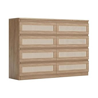 Modern 8-drawer rattan chest: a large farmhouse storage piece for any room.