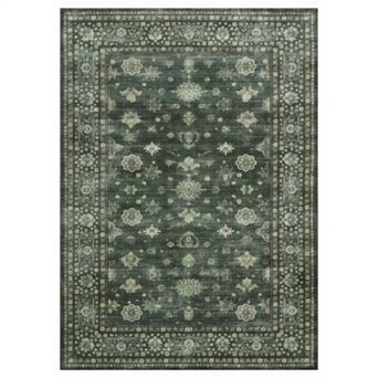 Vintage Washable Area Rug for Bedroom, Distressed Non Slip Non-Shedding Floral Soft Throw Rugs