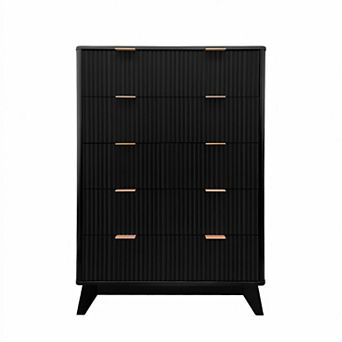5-Drawer Wave Fluted Dresser: Modern Tall Wood Chest for Kids' Bedroom, Nursery, or Hallway.