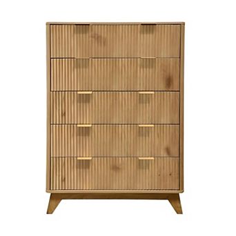 5-Drawer Wave Fluted Dresser: Modern Tall Wood Chest for Kids' Bedroom, Nursery, or Hallway.