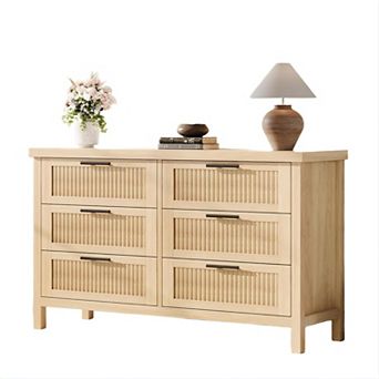 Fluted 6-Drawer Storage Cabinet with Metal Handles. Versatile for Multiple Rooms.