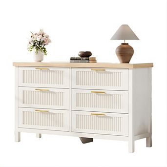 Fluted 6-Drawer Storage Cabinet with Metal Handles. Versatile for Multiple Rooms.