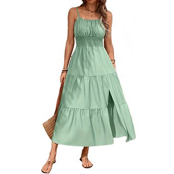 Women's Sleeveless Layered Dress Slim Fit Waist Solid Color Long Dress With Slit