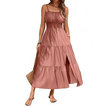 Women's Sleeveless Layered Dress Slim Fit Waist Solid Color Long Dress With Slit