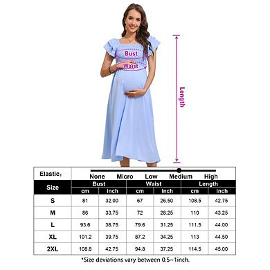 Womens Maternity Dress for Baby Shower Flutter Strap Sleeve Square Neck Smocked Maxi Boho Dress